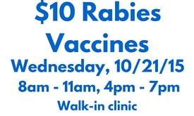 Walk-in $10 Rabies Vaccines Offered 10/21/15